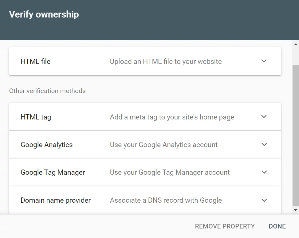 Google Search Console verify ownership