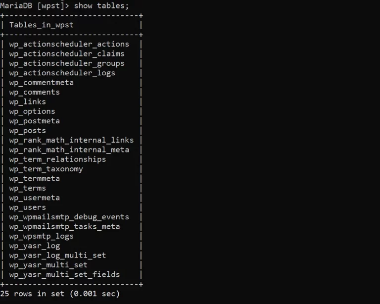 WordPress database tables