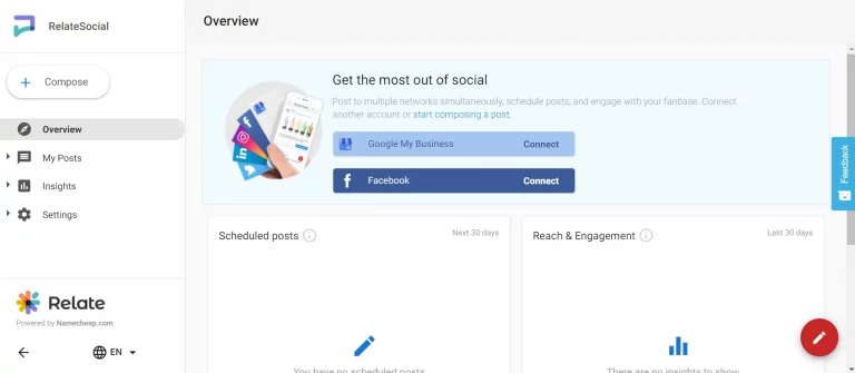 Namecheap Relate Social dashboard