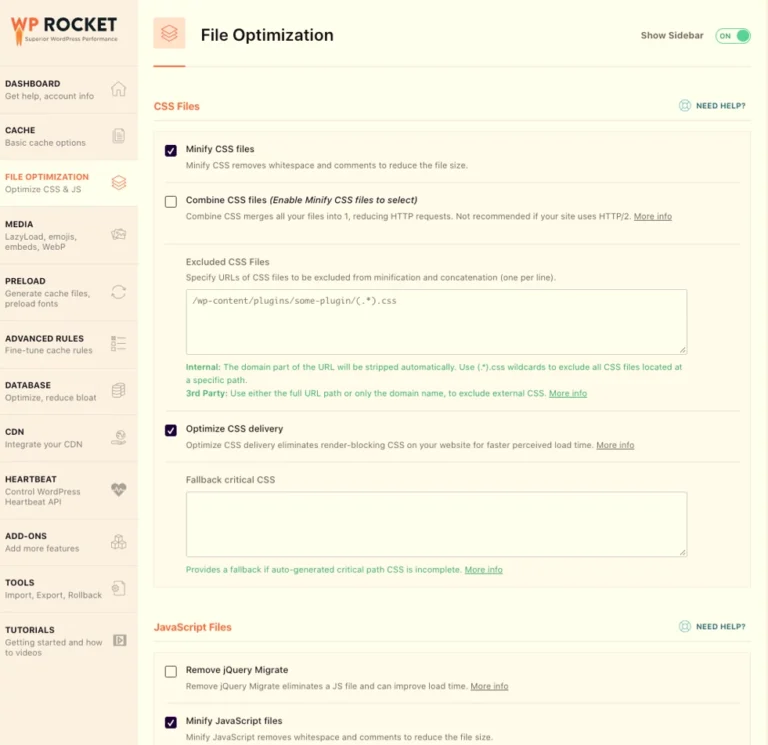 WP Rocket File optimization