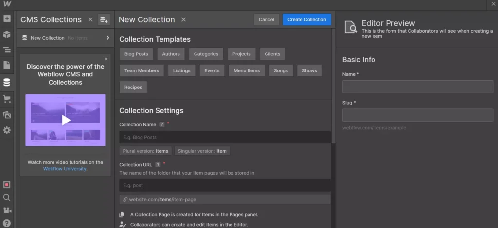 Webflow collections