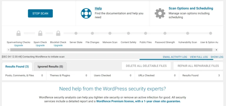 Wordfence scanner