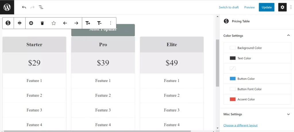 Easy Pricing Tables