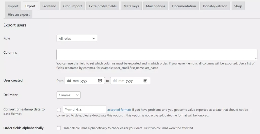 Import and Export users and customers data