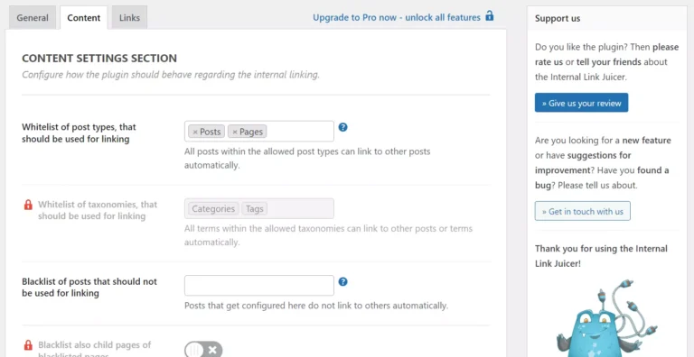 Internal Link Juicer settings