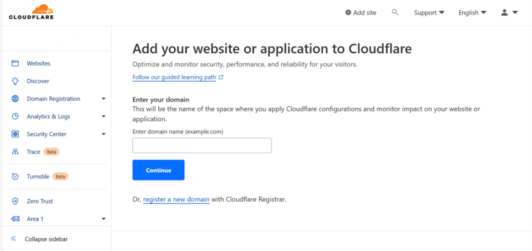 Cloudflare add site